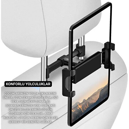 Polham 4.7 İnch ve 12.9 İnch Uyumlu Araç Arka Koltuk İçin Telefon ve Tablet Tutucu, 360 Derece Dönebilen Tablet Tutucu
