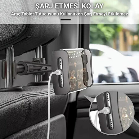 Polham 4.7 İnch ve 12.9 İnch Uyumlu Araç Arka Koltuk İçin Telefon ve Tablet Tutucu, 360 Derece Dönebilen Tablet Tutucu