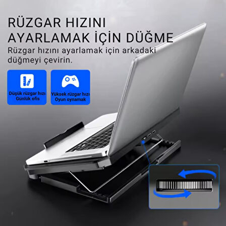 Polham Hızı Ayarlanabilir Laptop Soğutucu Notebook Standı - 4 Kademeli Yükseklik Ayarlı, 2 USB Girişli Stand