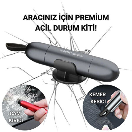 Polham 2in1 Araç İçi Cam Kırıcı ve Emniyet Kemer Kesici, Premium Acil Durum Kiti, Hayat Kurtarıcı Siyah