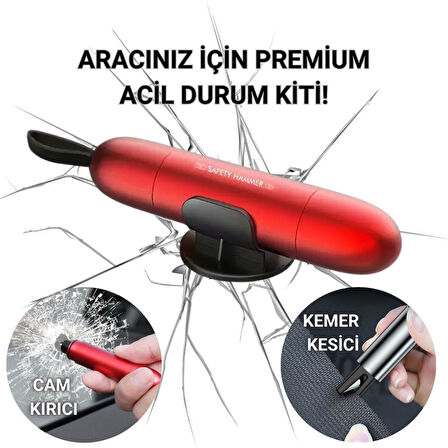Polham 2in1 Araç İçi Cam Kırıcı ve Emniyet Kemer Kesici, Premium Acil Durum Kiti, Hayat Kurtarıcı Kırmızı
