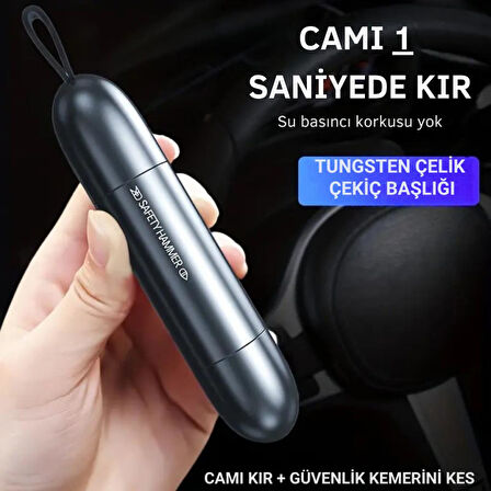 Polham 2in1 Araç İçi Cam Kırıcı ve Emniyet Kemer Kesici, Premium Acil Durum Kiti, Hayat Kurtarıcı Kırmızı