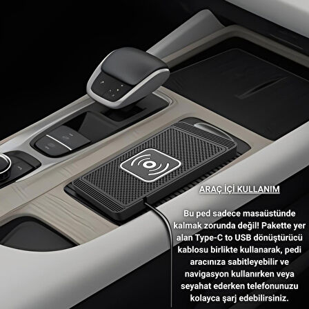 Polham 20W Süper Hızlı Kaymaz Kauçuk Kablosuz Şarj Aleti, Araç ve Masaüstü Kullanıbilir, Su Geçirmez Şarj Pedi