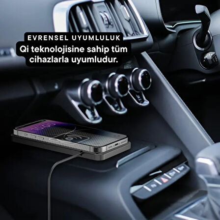 Polham 20W Süper Hızlı Kaymaz Kauçuk Kablosuz Şarj Aleti, Araç ve Masaüstü Kullanıbilir, Su Geçirmez Şarj Pedi