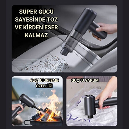 Polham 130W 20.000PA 7800Mah Şarjlı Profesyonel Araç Süpürgesi, Led Işıklı Oto Süpürge ve Üfleme Makinası