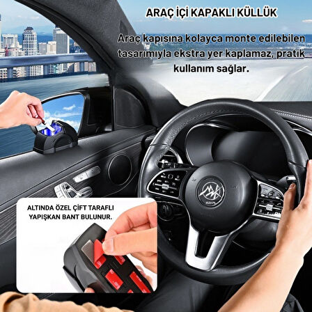 Polham Araç İçi Cam Kenarı Küllük, Kapaklı Kül Dağılma ve Koku Önleyici Küllük, Araç Kapı Küllüğü