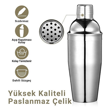 Polham 6 Parça 750ML Paslanmaz Çelik Kokteyl Shaker Seti – Ev ve Bar İçin İdeal, Sızdırmaz kapaklı