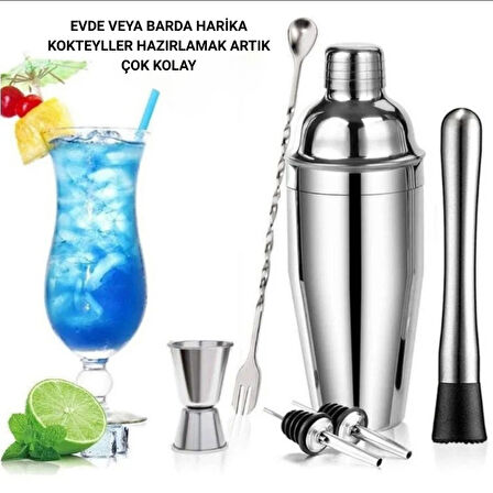 Polham 6 Parça 750ML Paslanmaz Çelik Kokteyl Shaker Seti – Ev ve Bar İçin İdeal, Sızdırmaz kapaklı