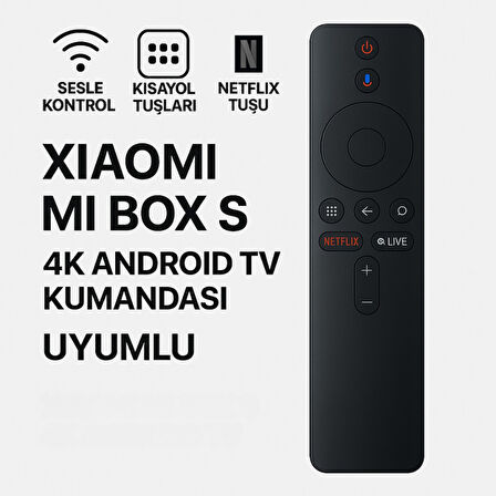 Polham Xiaomi Mi Box S 4K Android TV Uyumlu Bluetooth Kumanda, Netflix Tuşlu Mi Box S 4K Kumanda