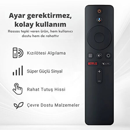 Polham Xiaomi Mi Box S 4K Android TV Uyumlu Bluetooth Kumanda, Netflix Tuşlu Mi Box S 4K Kumanda