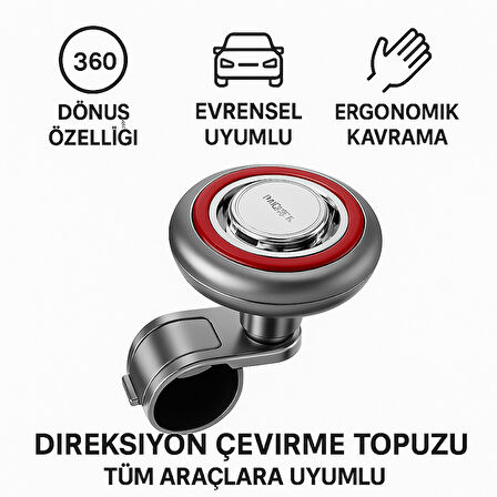 Polham 360 Derece Dönebilen Direksiyon Çevirme Topuzu – Tüm Araçlarla Uyumlu, Kamyon, Tır, Traktör, Direksiyon Çevirme Topuzu Kırmızı