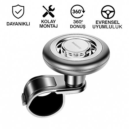 Polham 360 Derece Dönebilen Direksiyon Çevirme Topuzu – Tüm Araçlarla Uyumlu, Kamyon, Tır, Traktör, Direksiyon Çevirme Topuzu Gümüş