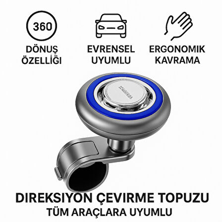 Polham 360 Derece Dönebilen Direksiyon Çevirme Topuzu – Tüm Araçlarla Uyumlu, Kamyon, Tır, Traktör, Direksiyon Çevirme Topuzu Mavi