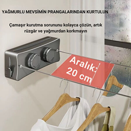 Polham 5.1 Metre Uzayabilir Çift Halatlı Çelik Dayanıklı Çek-Bırak Çamaşır İpi, 40 KG Taşıma Kapasiteli