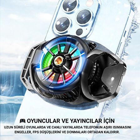 Polham Oyuncular ve Yayıncılar İçin Telefon Soğutucu | RGB LED Işıklı Tasarım | 4500 RPM Turbo Fan | Tripod Uyumlu Sessiz Soğutma
