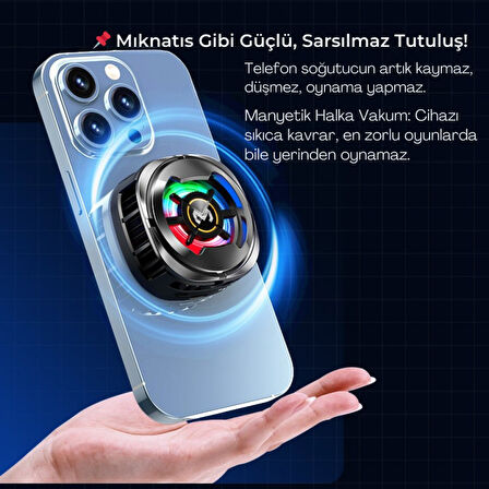 Polham MagSafe Uyumlu Telefon Soğutucu – Dijital Isı Göstergeli, RGB LED Işıklı, Turbo Fanlı 6000 RPM, Klipsli Tutucu