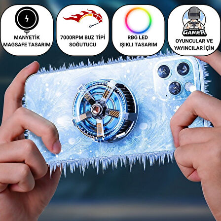 Polham Profesyonel 7000RPM Turbo Buz Tipi Manyetik Telefon Soğutucu | MagSafe Uyumlu, RBG LED Işıklı