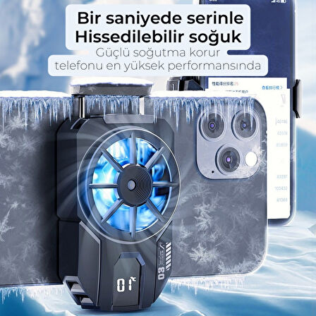 Polham Tüm Telefonlara Uyumlu 7000RPM Buz Tipi Soğutucu | Buz Mavisi LED Işık | Oyuncular İçin Özel Tasarım