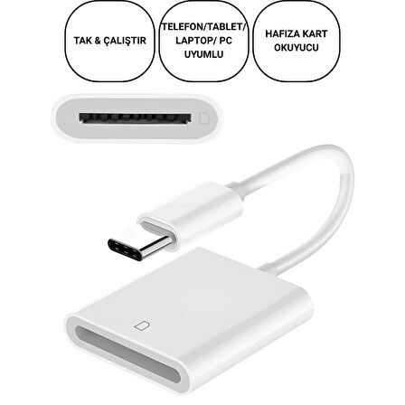 Polham USB-C To SD / Hafıza Kart Okuyucu | Tak & Çalıştır Kamera Kart Dönüştürücü, Telefon, Tablet PC Uyumlu
