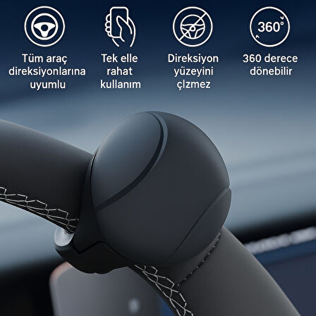 Polham Araç Direksiyon Topuzu 360 Dönebilir, Direksiyon Çizmez, Tüm Araç Direksiyonlarına Uyumlu