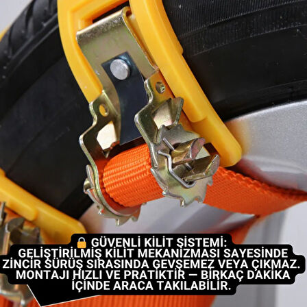 Polham 6 Adet Kilit Sistemli Araç Lastik Zinciri | Kopmaz Kırılmaz Kar ve Arazi Zinciri,Kolay Montaj