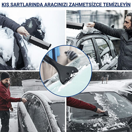 Polham Alüminyum 2in1 65 CM Uzayabilen Teleskopik Kar ve Buz Fırçası Kar Temizleme Fırçası + Buz Kazıyıcı