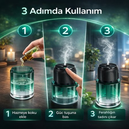 Polham Şarjlı Araç İçi Ortam Koku Difüzörü | Zaman Ayarlı | Sessiz Çalışma | 160ML Kapasiteli | 300mAh Şarjlı