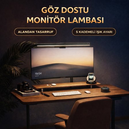 Polham Profesyonel 50 CM Ayarlanabilir LED Monitör Işığı, Göz Korumalı Renk Sıcaklığı Ayarlı Alüminyum Monitör Lambası