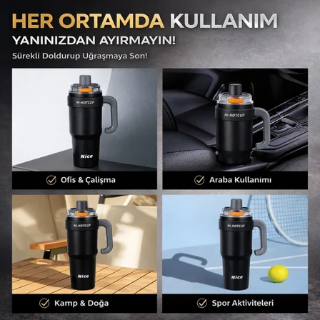Polham Premium Pipetli Termos 1250 ML – 6 Katman Yalıtım, Çift İçim Modu, Sızdırmaz Kapak, 24 Saat Soğuk / 12 Saat Sıcak