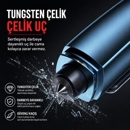 Polham 2in1 Araç İçi Acil Durum Cam Kırıcı ve Emniyet Kemeri Kesici – Tungsten Çelik Uçlu Güvenlik Aparatı Siyah