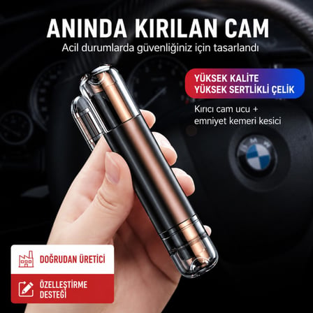 Polham 2in1 Arada Araç İçi Acil Durum Cam Kırıcı ve Emniyet Kemeri Kesici – Kompakt Oto Güvenlik ve Acil Çıkış Aparatı Siyah