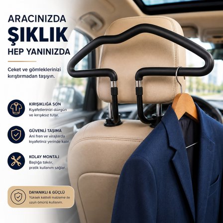 Polham Tüm Araçlara Uyumlu Araç Koltuk Başlığı Elbise Askısı – Ceket, Gömlek ve Takım Elbise İçin Pratik Oto Askısı