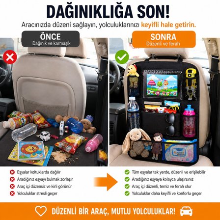 Polham 8 Bölmeli Araç Koltuk Arkası Organizer Tablet Bölmeli Fileli Oto Koltuk Arkası Eşya Düzenleyici