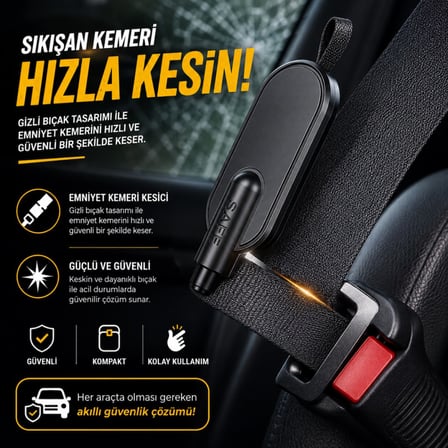 Polham 2in1 Anahtarlıklı Araç İçi Acil Durum Cam Kırıcı ve Emniyet Kemeri Kesici – Kompakt Oto Güvenlik Aparatı Kırmızı
