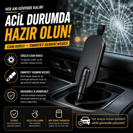 Polham 2in1 Anahtarlıklı Araç İçi Acil Durum Cam Kırıcı ve Emniyet Kemeri Kesici – Kompakt Oto Güvenlik Aparatı Kırmızı