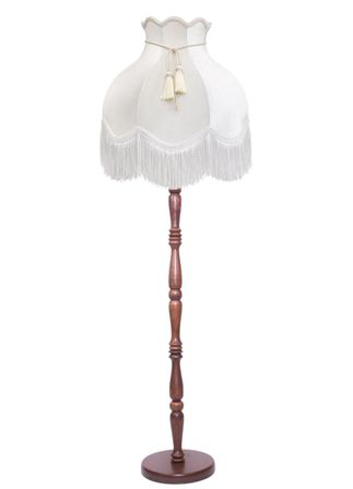 Ekru Kadife Başlık Kahverengi Ahşap Ayak Lambader Vintage Model 170x45cm