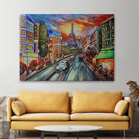 Eyfel Kulesi Manzaralı Yağlıboya Görünüm Dekoratif Kanvas Duvar Tablosu-3726