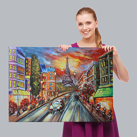 Eyfel Kulesi Manzaralı Yağlıboya Görünüm Dekoratif Kanvas Duvar Tablosu-3726