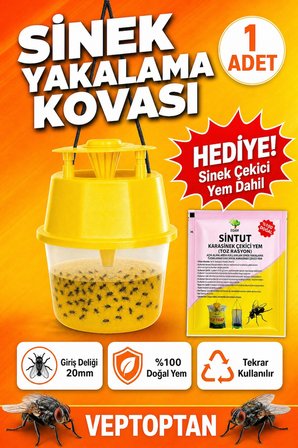 Sinek Yakalama Kovası 1 Adet + Hediye Karasinek Çekici Yem Elektriksiz Dış Mekan Sinek Tuzağı