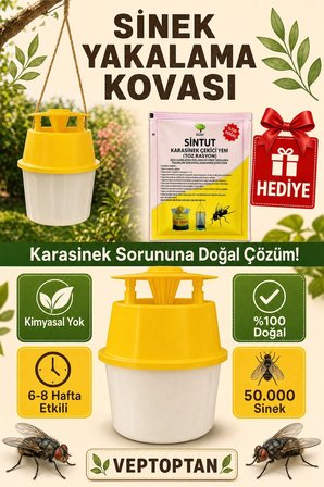 Sinek Yakalama Kovası 1 Adet + Hediye Karasinek Çekici Yem Elektriksiz Dış Mekan Sinek Tuzağı