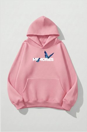 Unisex Yumuşak Dokulu Butterfly Memories Baskılı Tasarım Oversize 3 İplik Hoodie Sweatshirt
