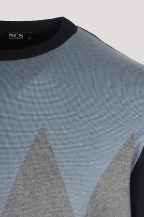 Erkek Triko Lacivert Bisiklet Yaka Baklava Desenli Slim Fit Pamuklu Kazak NCS JEANS 3727