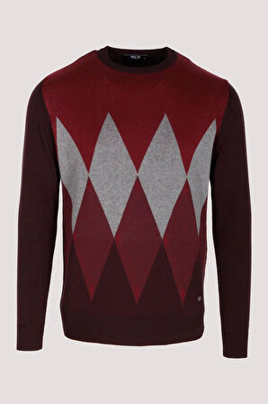 Erkek Triko Bordo Bisiklet Yaka Baklava Desenli Slim Fit Pamuklu Kazak NCS JEANS 3727