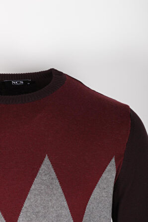 Erkek Triko Bordo Bisiklet Yaka Baklava Desenli Slim Fit Pamuklu Kazak NCS JEANS 3727