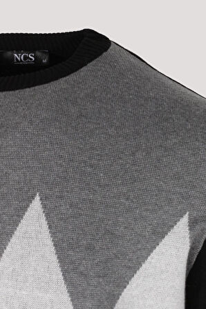 Erkek Triko Siyah Bisiklet Yaka Baklava Desenli Slim Fit Pamuklu Kazak NCS JEANS 3727