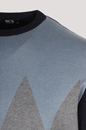 Erkek Triko Lacivert Bisiklet Yaka Baklava Desenli Slim Fit Pamuklu Kazak NCS JEANS 3727