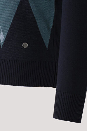 Erkek Triko Lacivert Bisiklet Yaka Baklava Desenli Slim Fit Pamuklu Kazak NCS JEANS 3727