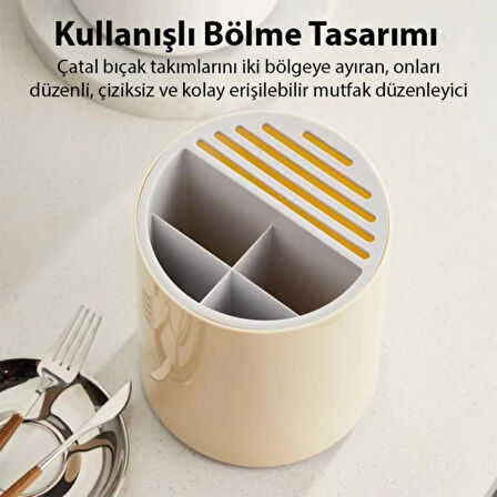 Coofbe 360 Derece Döner Çaral Kaşık Bıçak Organizeri Saklama Kutusu Kurutma Kutusu Mutfak Düzenleyici