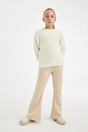 DeFacto Kız Çocuk Flare Fit İspanyol Paça Basic Düz Triko Pantolon A6029A824WNBG588