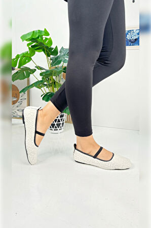 Günlük Kadın Babet Peluş Lastik Detaylı Oval Burunlu Rahat Hafif Ayakkabı 373